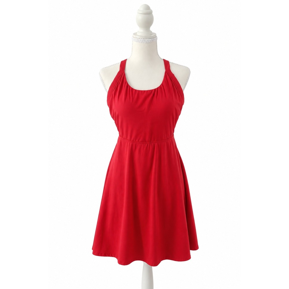 HALARA Active Dress M Red Backless Twisted Flare Sleeveless Tennis Athleisure